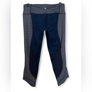 Lululemon Wunder Under Crop Sashiko Leggings Blue Gray Colorblock Print Size 6